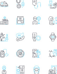 Fototapeta premium Workplace hygiene linear icons set. Sanitation, Cleanliness, Disinfection, Sterilization, Hygiene, Purity, Unsullied line vector and concept signs. Unblemished,Tidiness,Neatness outline illustrations