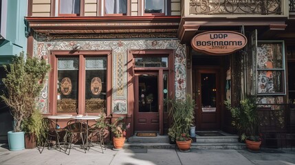 Cozy secret garden cafe with plants, AI generated