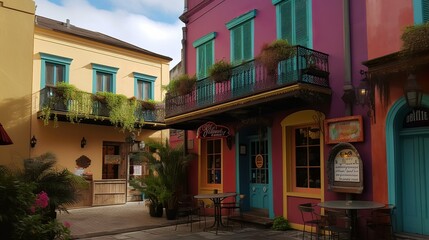 Obraz premium Colorful spanish style coffee house , AI generated