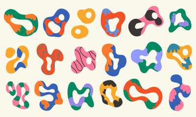 Set of various abstract shapes, patterns and plants. Hand drawn doodles. Modern fashion illustration. Flat design, cartoon hand drawn, vector.