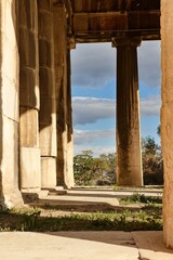 Fototapeta premium Temple of Hephaestus (Hephaisteion) in Agora of Athens, on top of the Agoraios Kolonos hill without people during sunny winter day 