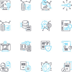 Asset valuation linear icons set. Marketability, Depreciation, Appreciation, Liquidity, Estimation, Evaluation, Assessment line vector and concept signs. Value,Equity,Balance outline illustrations