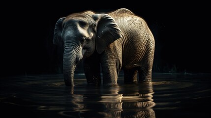 Fototapeta na wymiar an elephant walking along river in antural atmosphere, Generative Ai