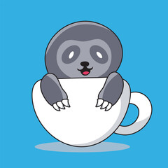 Cute Sloth On Coffee Cup Cartoon Vector Icon Illustration. Animal Drink Icon Concept for kids