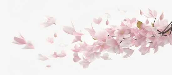 Cherry Blossoms on a Branch with White Background, Leaves flying in the Wind, Spring, Japanese, Sakura, Stylized