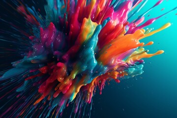 Fototapeta na wymiar Vibrant digital artwork featuring a burst of colorful gradient lines on a bright blue background. Generative AI