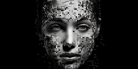 Frauen Gesicht in Matrix Form, ai generativ