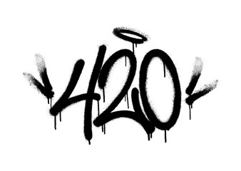 Sprayed 420 tag graffiti with overspray in black over white. Vector illustration. © Yevhen