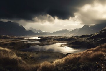 Plakat Digital artwork of stunning landscape in cloudy conditions. Generative AI