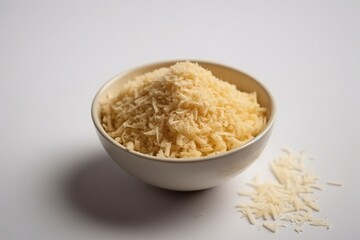 Parmesan in a white bowl. Ingredients for juice, salad, dishes, cuisine.