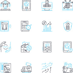Consumer goods linear icons set. Electronics, Clothing, Food, Furniture, Appliances, Beauty, Toys line vector and concept signs. Jewelry,Shoes,Bags outline illustrations