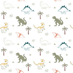 Simple and cute dinosaurs seamless pattern for kids. Creative kids texture for fabric, wrapping, textile, wallpaper, apparel etc. 
