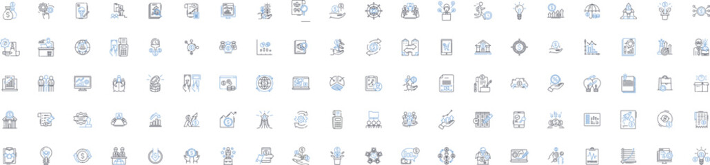 Asset appraisal line icons collection. Valuation, Appraisal, Evaluation, Asset, Property, Inventory, Inspection vector and linear illustration. Assessment,Valuate,Estimate outline signs set