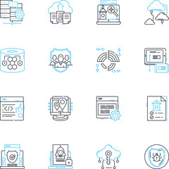Nerk encryption linear icons set. Encryption, Security, Privacy, Cryptography, Protection, Cybersecurity, Algorithm line vector and concept signs. Decryption,Key,Secure outline illustrations