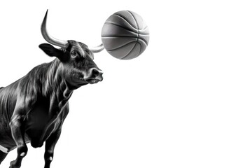 Bull Basketball Superstar Playing Basketball Isolated On White Background Generative AI