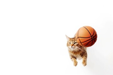 Cat Basketball Superstar Playing Basketball Isolated On Blank Background Generative AI