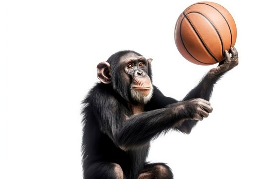 Chimpanzee Basketball Superstar Playing Basketball Isolated On Blank Background Generative AI