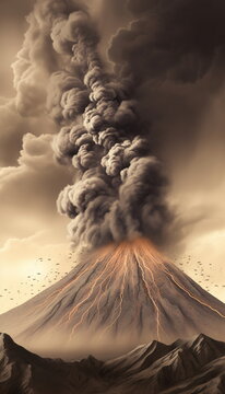 Volcano in eruption a graphite pattern which depicts a_020, Generative AI, Generative, AI