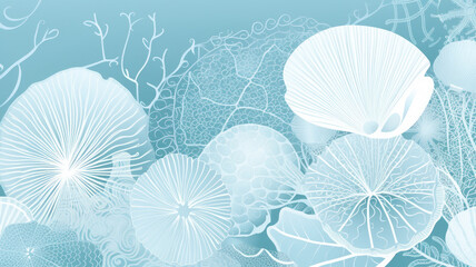 Blue Background with White Seashell Shapes