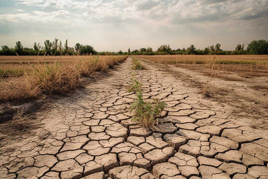 Symbol of Resilience: Grass Breaking Through Dry Earth in a Field