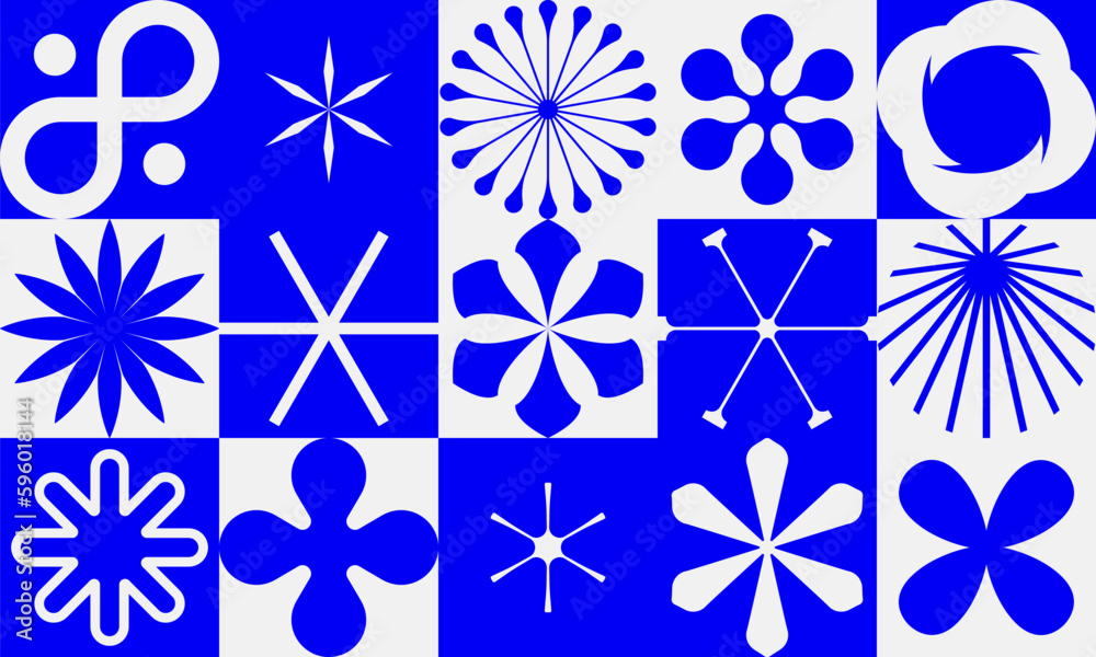 Fototapete abstract geometry pattern with silhouette basic figures, extraordinary graphic elements of geometric