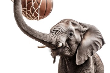 Elephant Basketball Sports Star Playing Basketball Isolated On White Background Generative AI