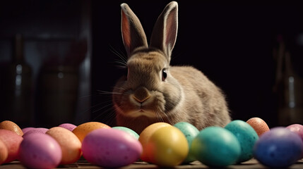 Fototapeta na wymiar easter bunny with easter eggs created with generative ai