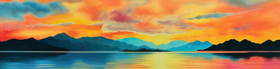 Calm sea or lake water during the sunset. Wonderful colours. Generative AI