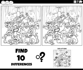 Obraz premium differences game with cartoon monkeys coloring page