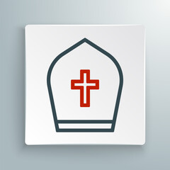 Line Pope hat icon isolated on white background. Christian hat sign. Colorful outline concept. Vector