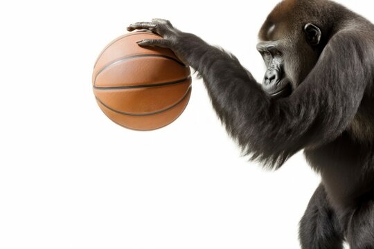 Gorilla Basketball Player Playing Basketball Isolated On Blank Background Generative AI