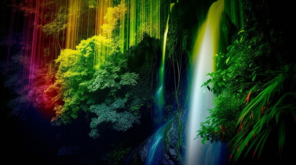 Waterfall in the jungle kinematographic processing a p_001, Generative AI, Generative, AI