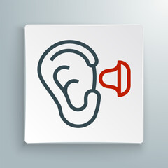Line Earplugs and ear icon isolated on white background. Ear plug sign. Noise symbol. Sleeping quality concept. Colorful outline concept. Vector