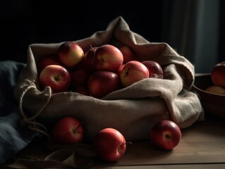 apples in cotton bag packing. ecological concept. zero waste. healthy food. AI generative