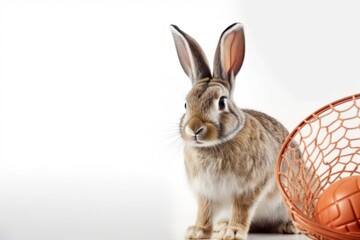 Fototapeta premium Rabbit Slam Dunk Star Playing Basketball With Copyspace Generative AI