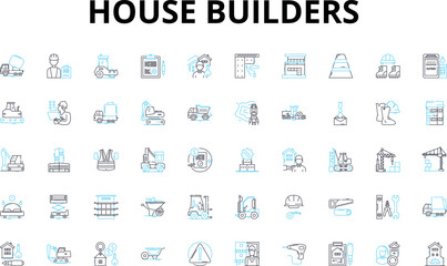 House builders linear icons set. Construction, Architecture, Renovation, Planning, Design, Materials, Blueprint vector symbols and line concept signs. Engineer,Development,Structure illustration