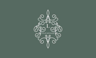 Floral monogram with initial letter L and space for text. A classic decorative element. Decorative border.