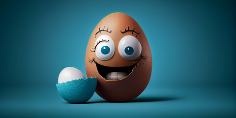 Funny cheerful character, cartoon egg with a smiling face.