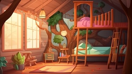 children's room interior in the tree house
