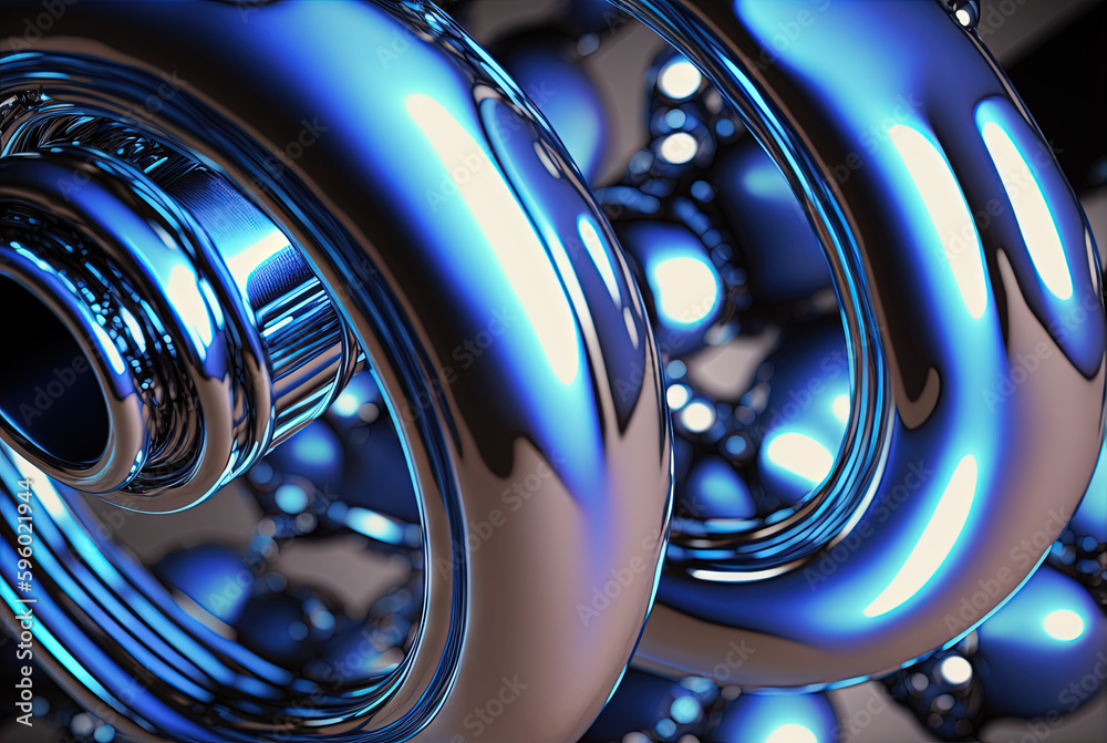 Poster Abstract chrome pipes composition. Industry themed background with shiny metallic connected pipes. Generated AI.