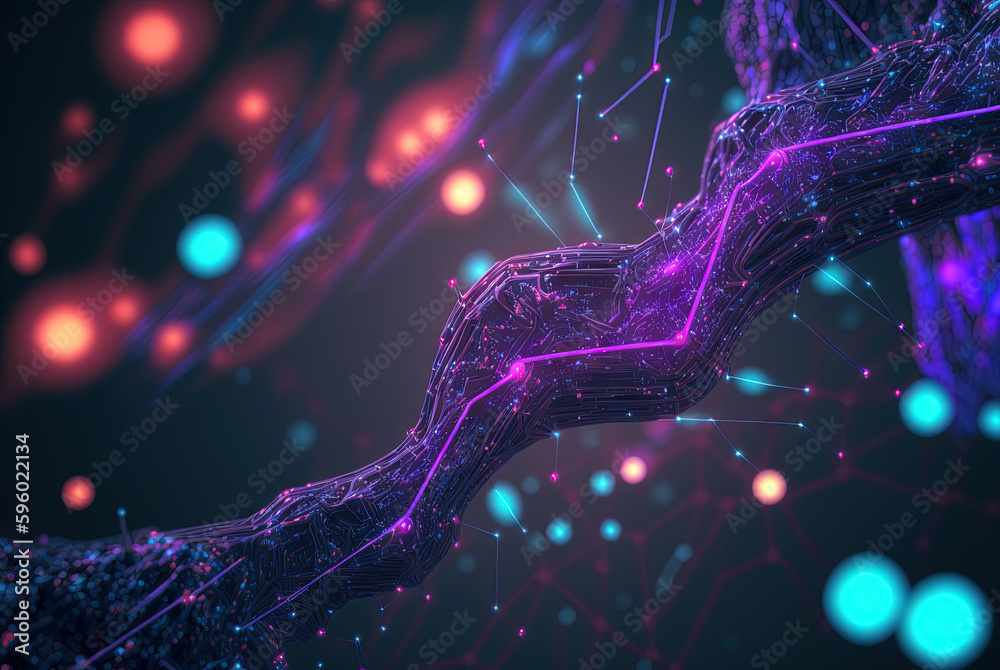 Aufkleber Technology concept of data flow. Data collecting and sorting in digital abstraction. Generated AI.