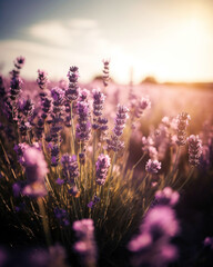 Beautiful lavender flowers at sunset