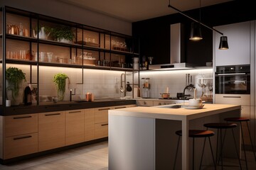 Charming 3D kitchen with lifelike details and isometric perspective. Generative AI