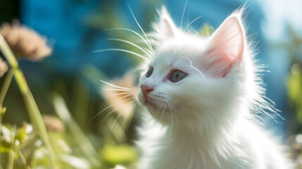 Obraz premium cute little white cat in garden (ai generated)