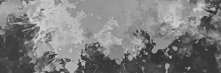 Abstract artistic black and white texture background with gray paint splash and paint drops, monochrome creative background design with watercolor painted texture pattern
