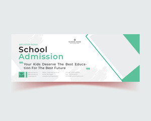 school admission banner2023 blue, social media post or promo banner design template with white and green color