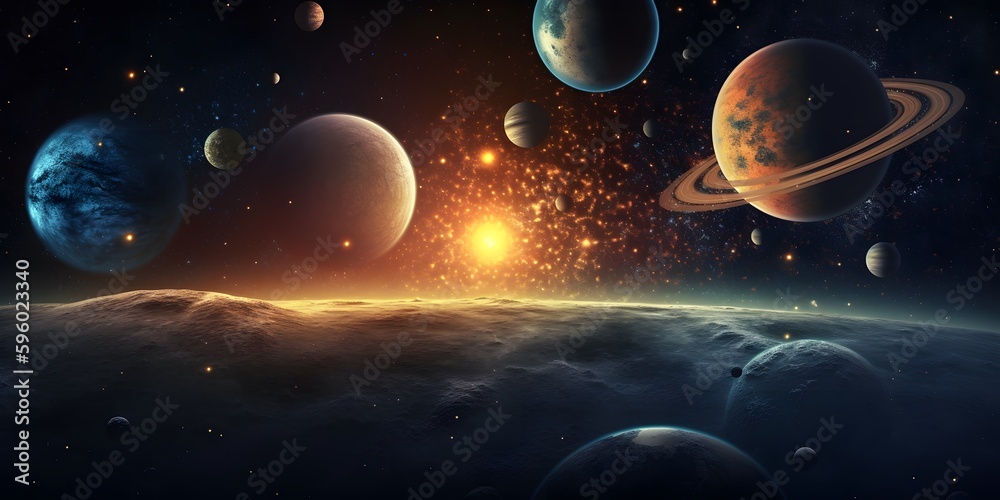 Wall mural an artistic rendering of the solar system or galaxy with vibrant colors and textures. generative ai.