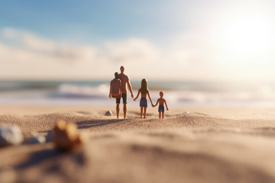 Cartoon style 3d illustration of a smiling happy family have fun at vacation - AI generative