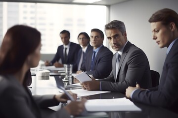 An executive giving a presentation with colleagues taking notes. Generative Ai.