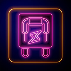 Glowing neon Electrical panel icon isolated on black background. Switch lever. Vector